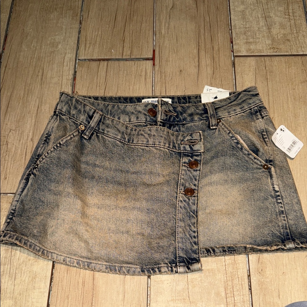 We The Free Distressed Denim Button-Front Mini Skirt - Blue new $78.00